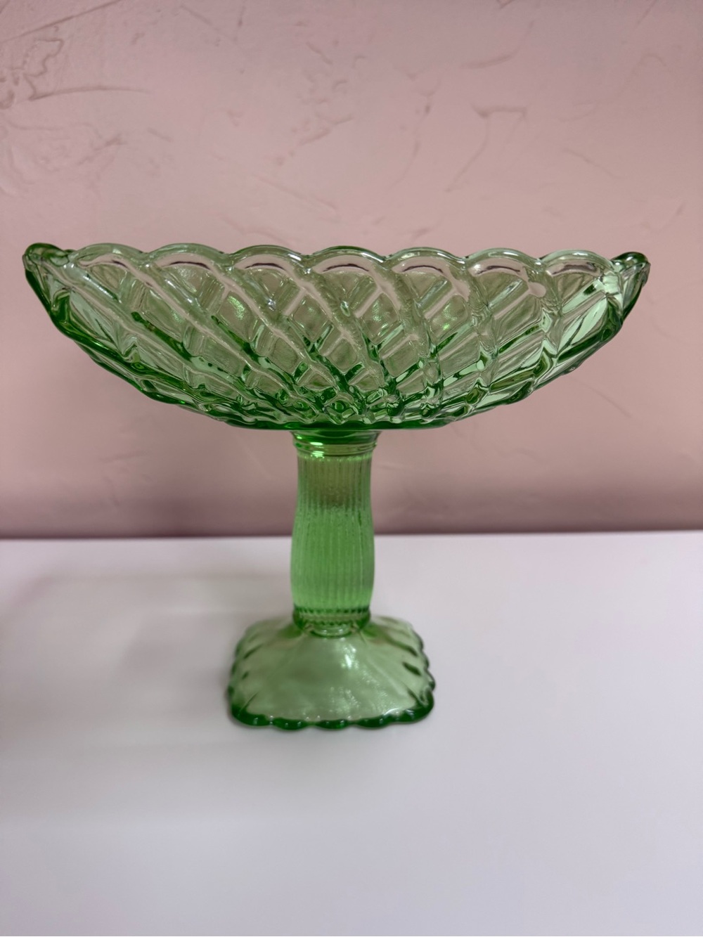 Vintage LE Smith Trellis Glass Compote Pedestal Bowl